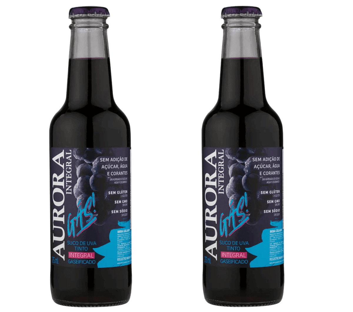 SUCO DE UVA AURORA TINTO INTEGRAL GASEIFICADO 2x 275ML - MEUBRASILONLINE